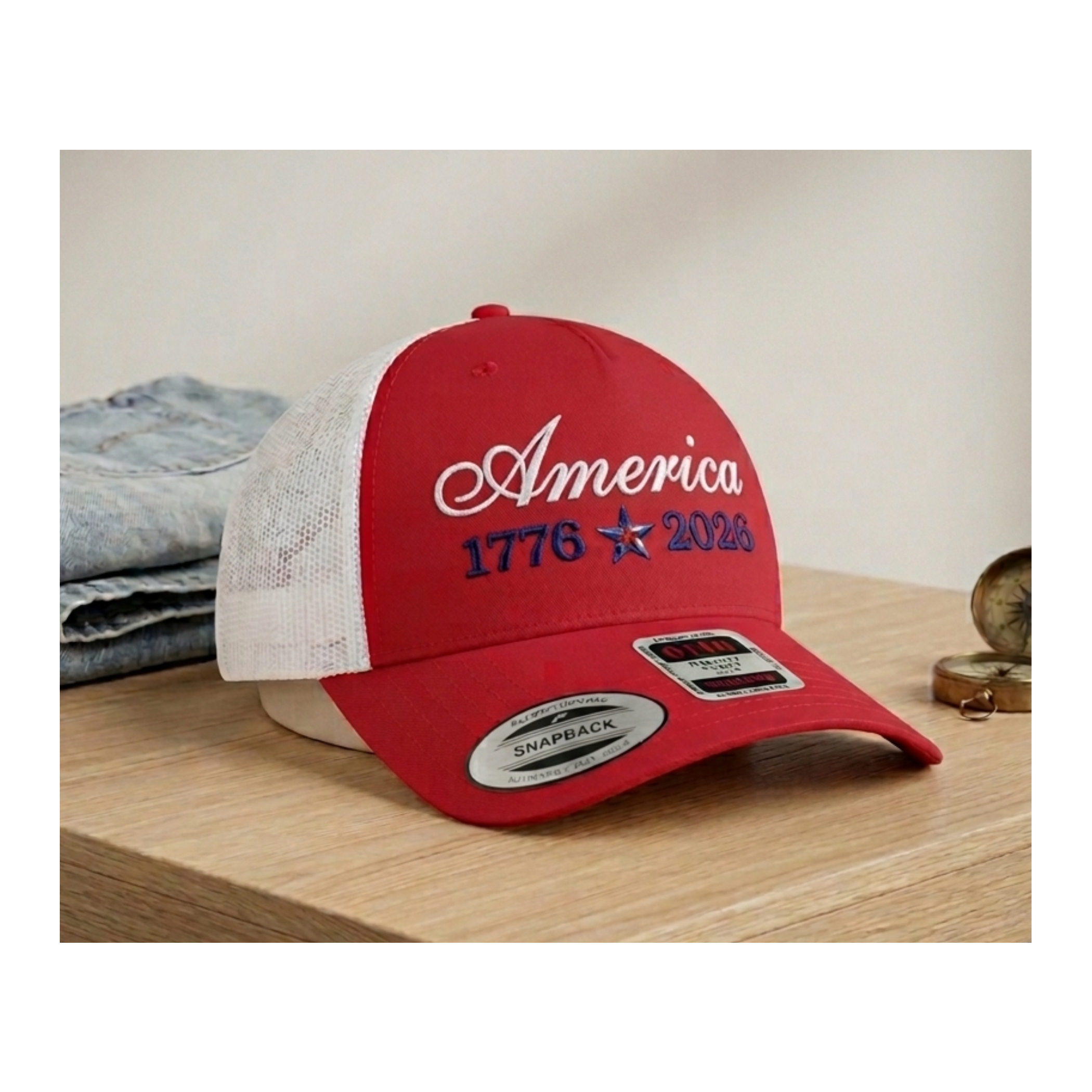 America 1776-2026 Embroidered Trucker Cap – US Semicentennial Patriotic Hat
