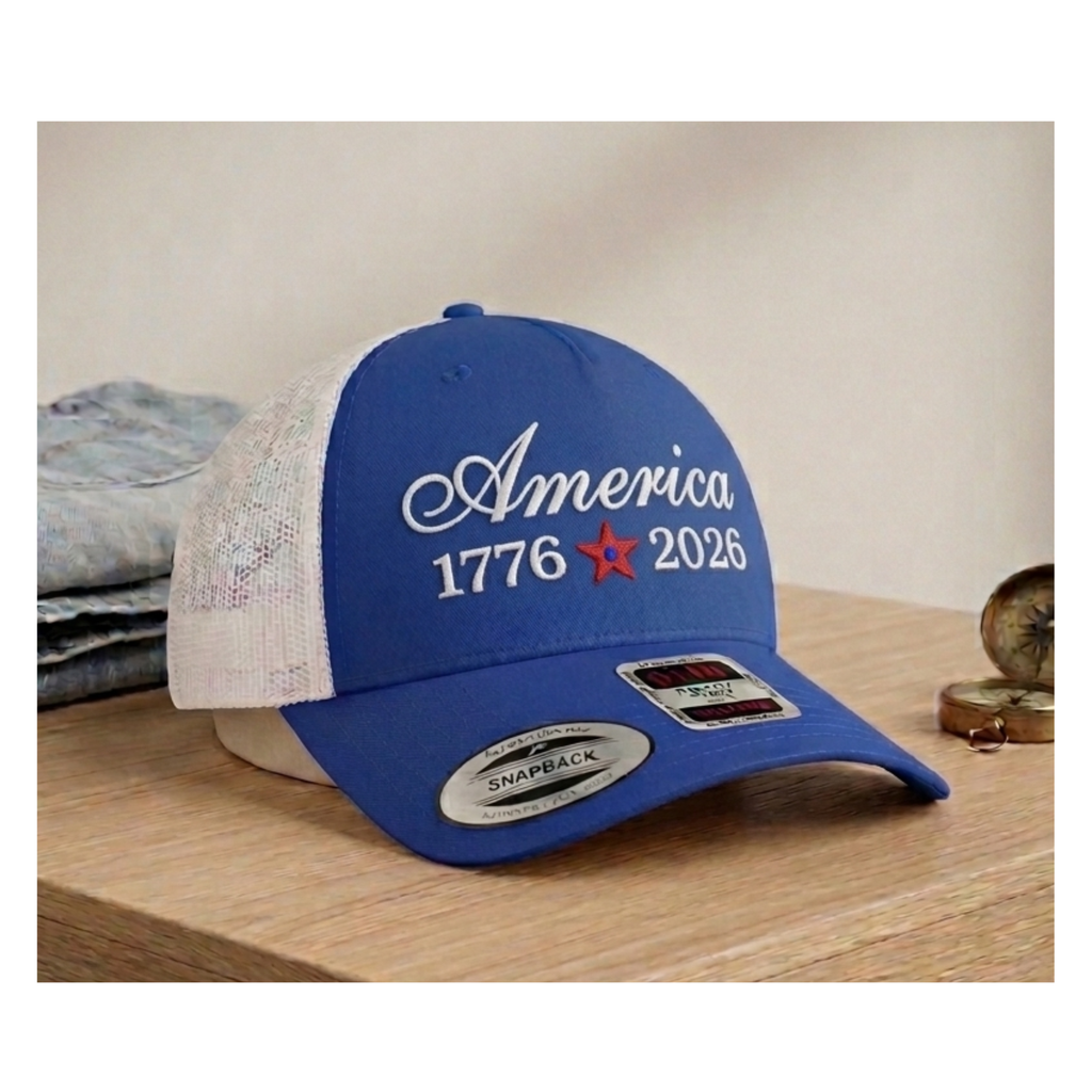America 1776-2026 Embroidered Trucker Cap – US Semicentennial Patriotic Hat