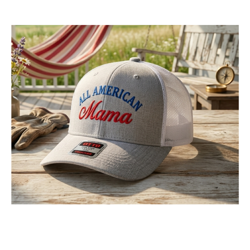 All American Mama Embroidered Trucker Hat | Patriotic Mother's Gift