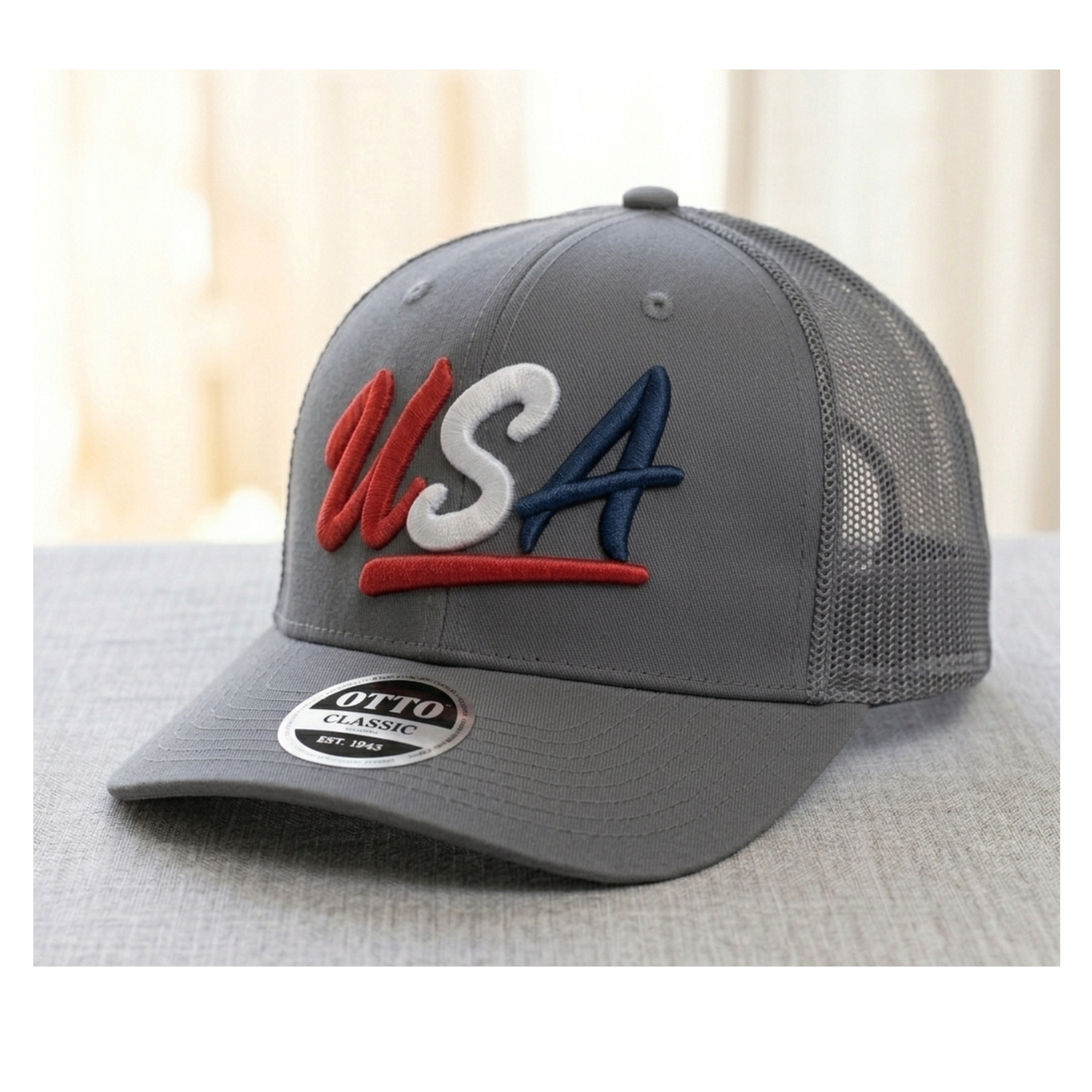 Custom USA Trucker Hat | Patriotic Embroidered Snapback Cap | Red White and Navy Blue Mesh Back  Retro Fourth of July Baseball Cap