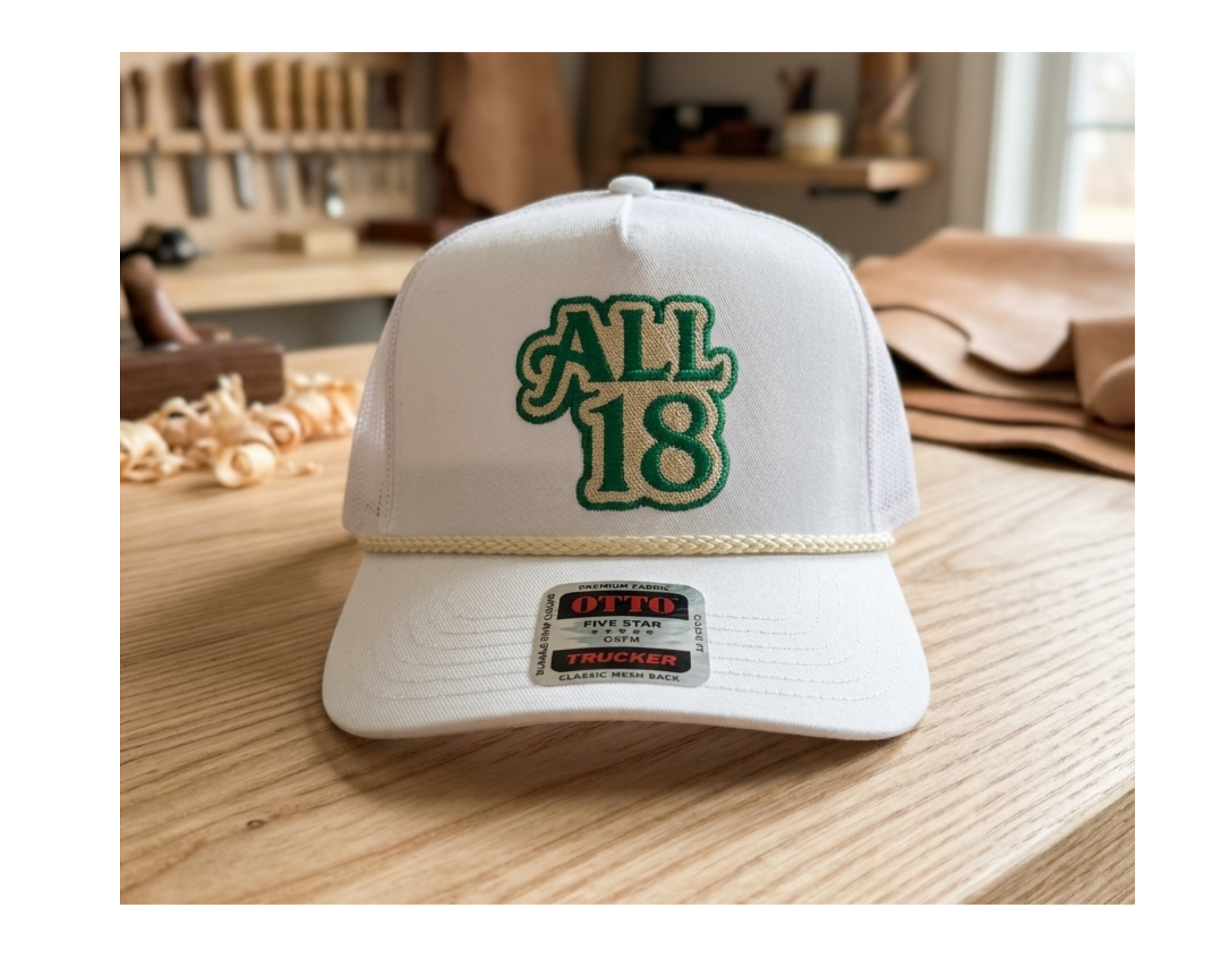 ALL 18 Classic Rope Trucker Cap – White / Green | OTTO 39-071