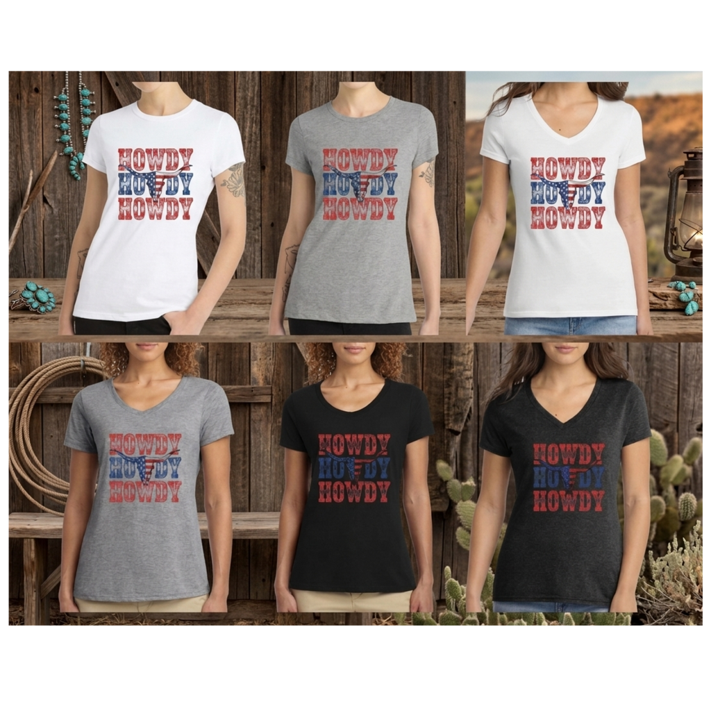 Western Howdy T-shirt: Crewneck & V-Neck Styles