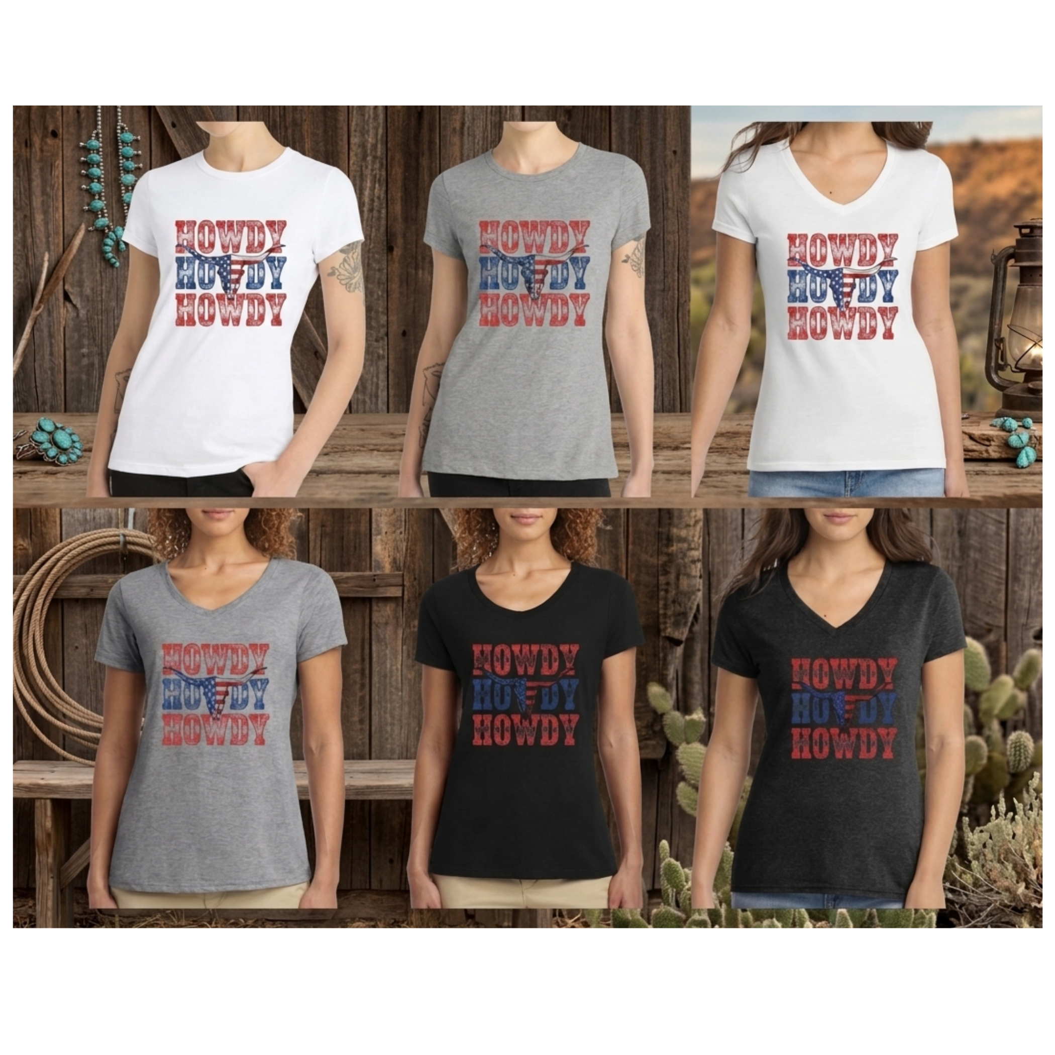 Western Howdy T-shirt: Crewneck & V-Neck Styles
